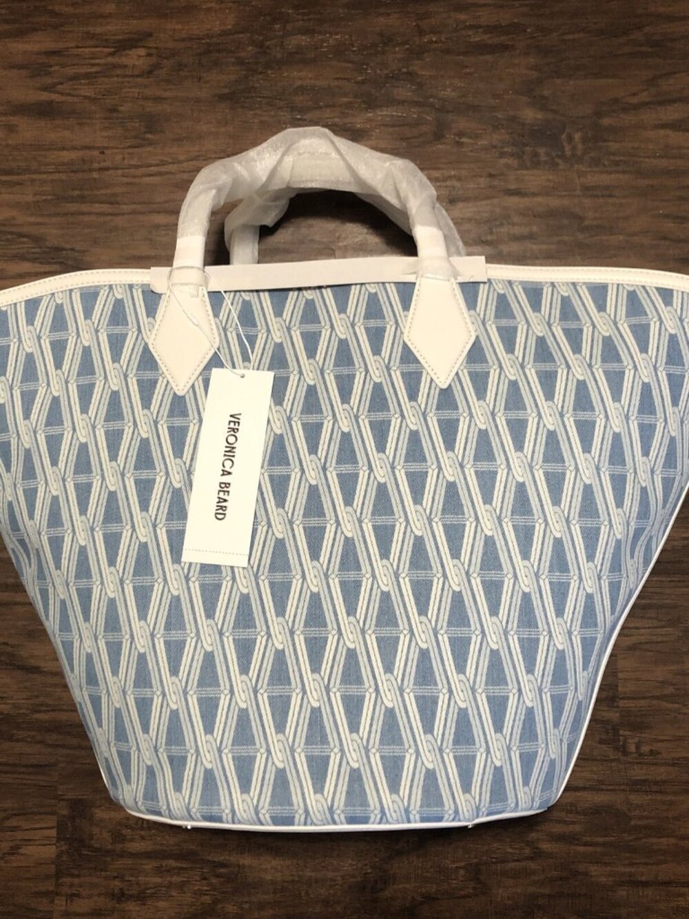 RRP US$498 Veronica Beard large v link tote bag in indigo multi NWT